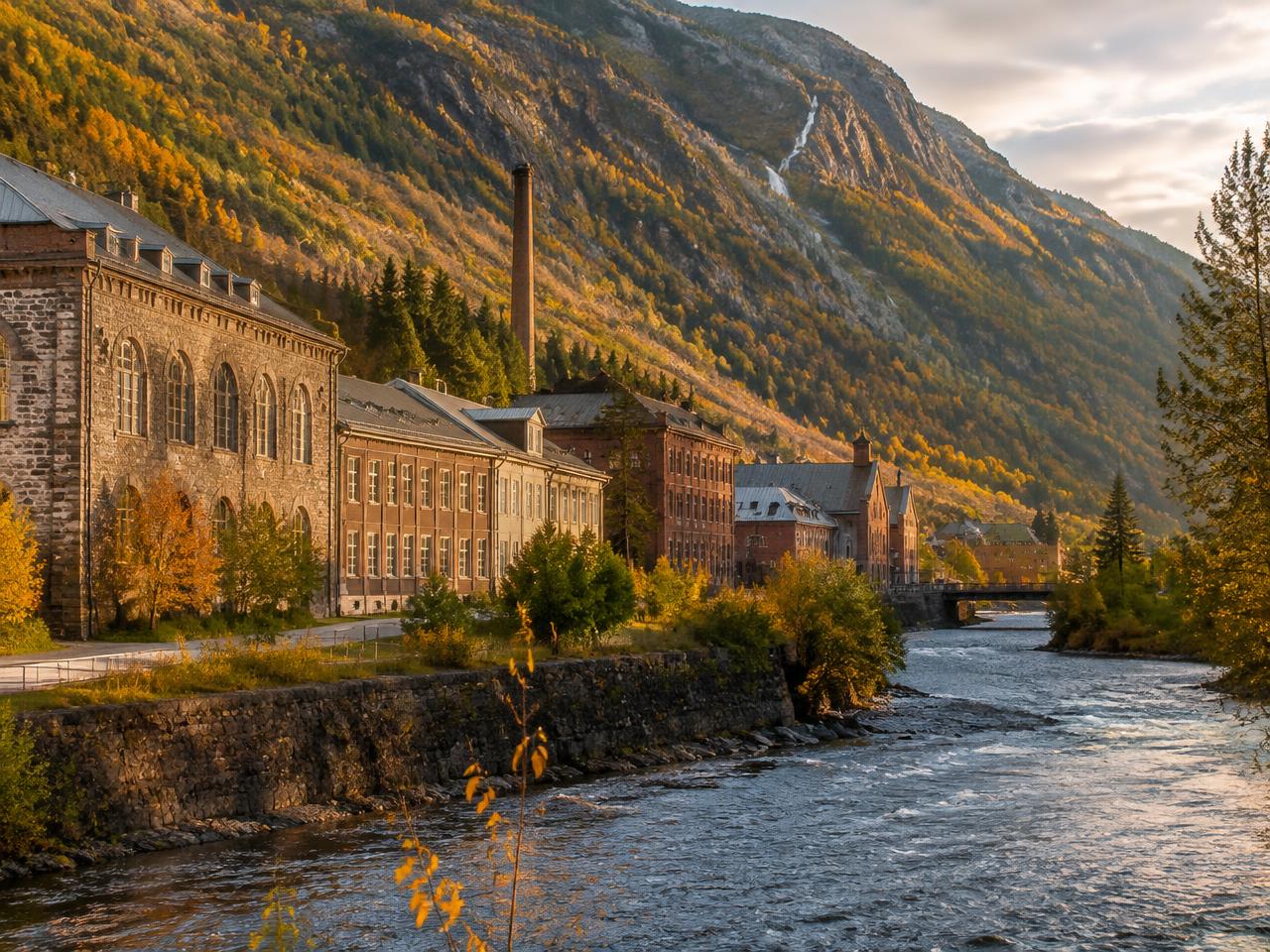 Rjukan sentrum langs elva